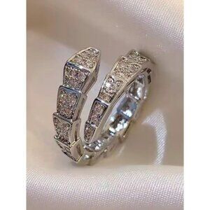 925 Sterling Silver Diamond Solitaire Snake Ring